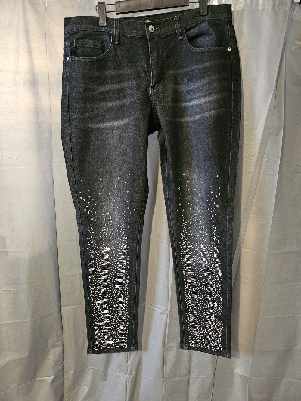 VENUS Black Ankle Jeans with Rhinestone Leg Detail
